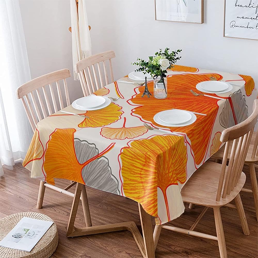 Nappe de cuisine orange au design raffiné de feuilles d'automne 140x300cm