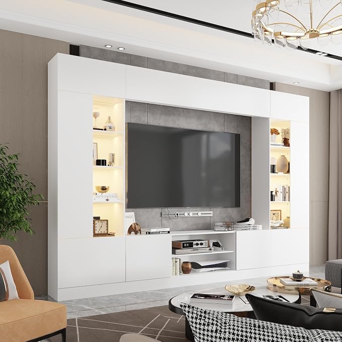 Amazon.com: WOODTIME White 114" Large Wall Unit Entertainment Center ...