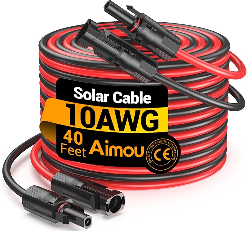 Cabo de extensão solar 10AWG Aimou com conectores macho e fêmea IP68, 12,2 m, vermelho e preto