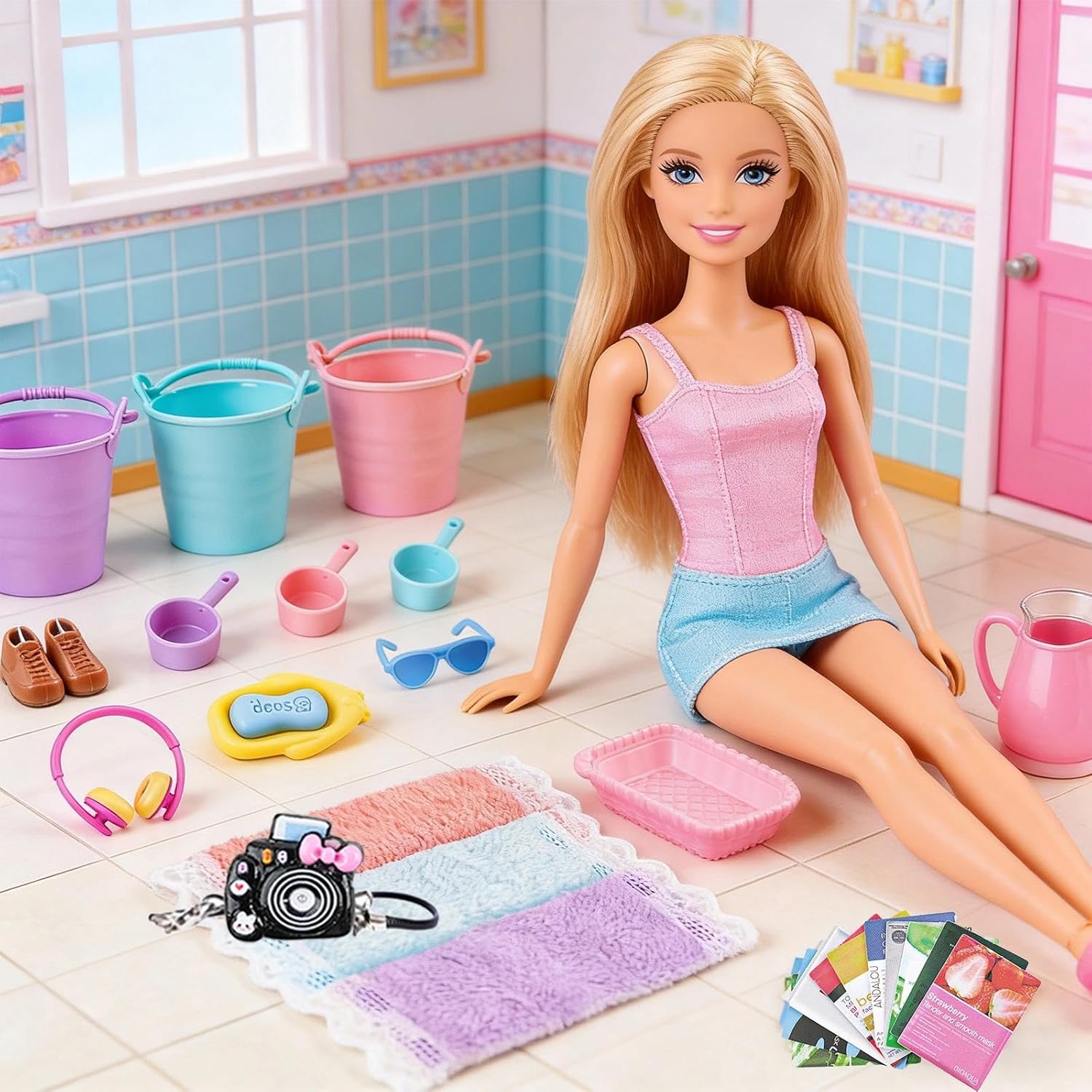 118Pcs Dollhouse Mini Jewelry Storage Case Cosmetic Hand Bag Towel Bathroom Set Accessories Toothbrush Shampoo Purse Decor Doll Backpack Girl Micro Scene Ature Makeup Shoes Glasses Money Mask DIY