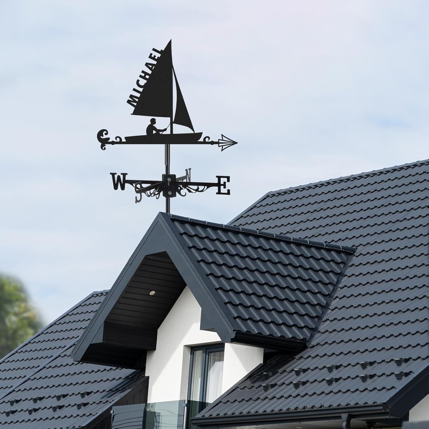 Personalized Sailboat Metal Weather Vane, Custom Name Weathervane, Wind Direction Indicator, Weather Vanes Roof Mount, Wind Vane Outdoor Decor for Shed Garden Yard Patio, Housewarming Gifts