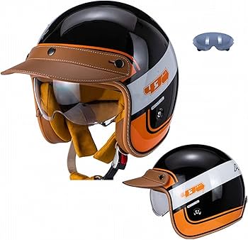 Amazon.co.jp: ユニセックス レトロ 本牛革つばバイクヘルメット