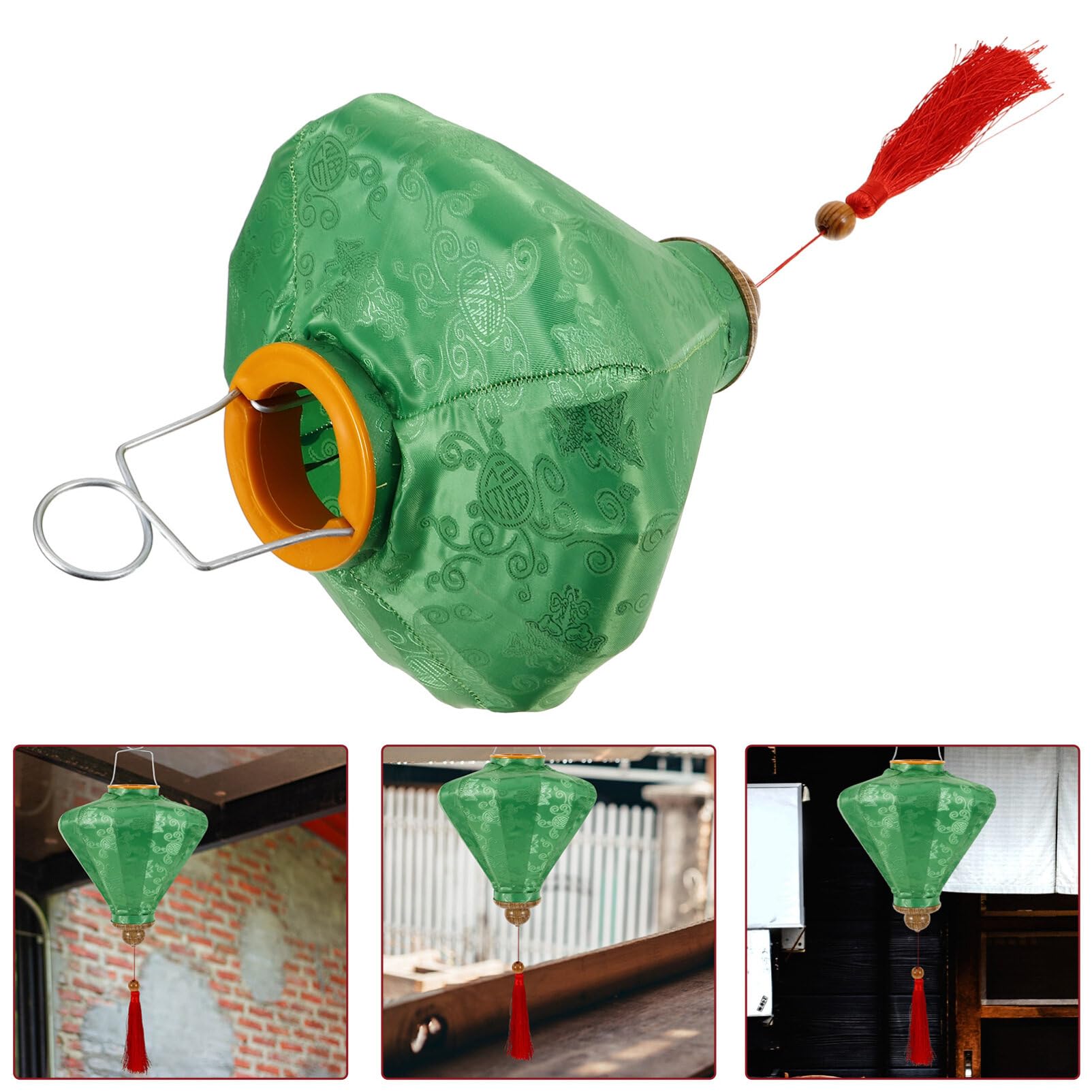Cinese Lanterna Di Seta Vietnamita Lanterne Ovali Giapponese Lanterne Appese Hoian Lampada Asiatico Fiore Ornamenti Pieghevole Lampada Festiva Matrimonio Verde