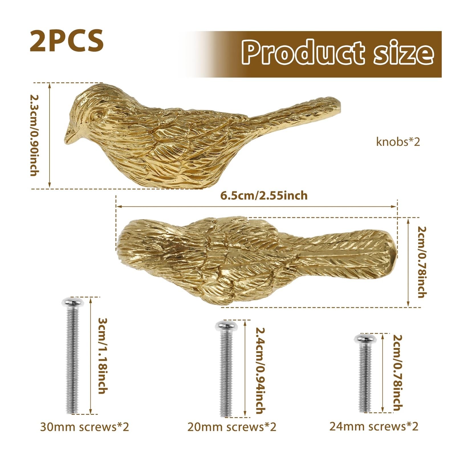 2 bis 6 Stück Schrankknöpfe for Möbel und Schubladen, Schranktürgriffe, Messing, kreative Vogelform, zieht Schubladenknöpfe(Gold 6pcs)