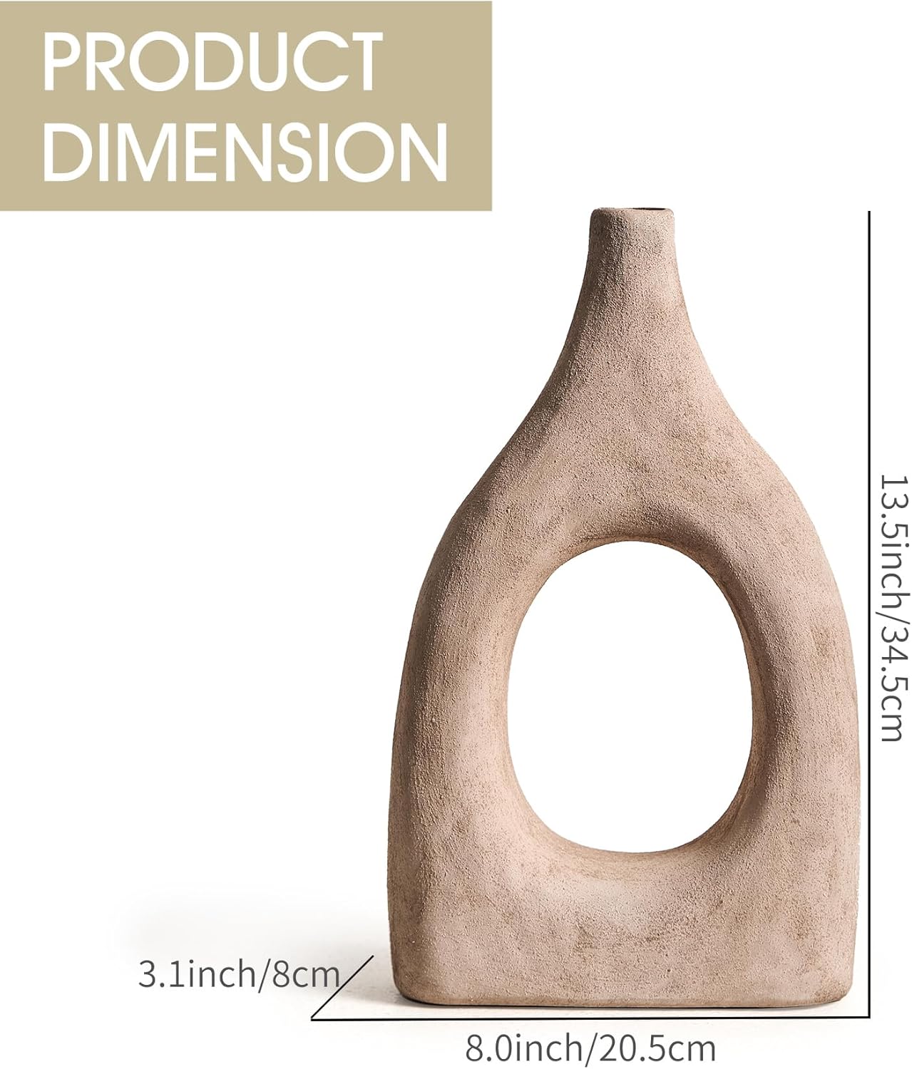 Large Boho Ceramic Floor Vase for Home Decor, Matte Narrow Hollow Vase for Pampas Grass, Minimalist Decorative Centerpiece for Living Room, Entryway, Office (Beige Medium)