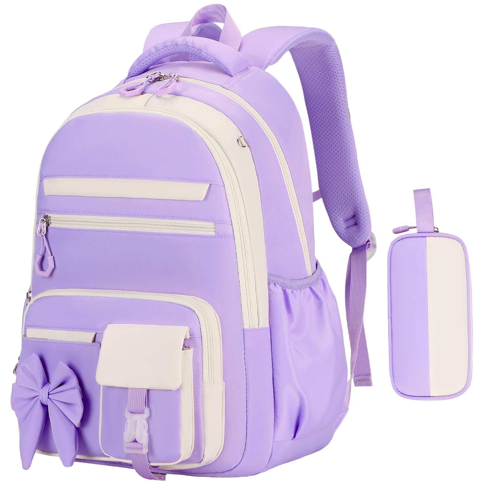 Byitin 2Set Schultasche Mädchen Rucksack mit Federmäppchen, Schulrucksack Teenager Lila
