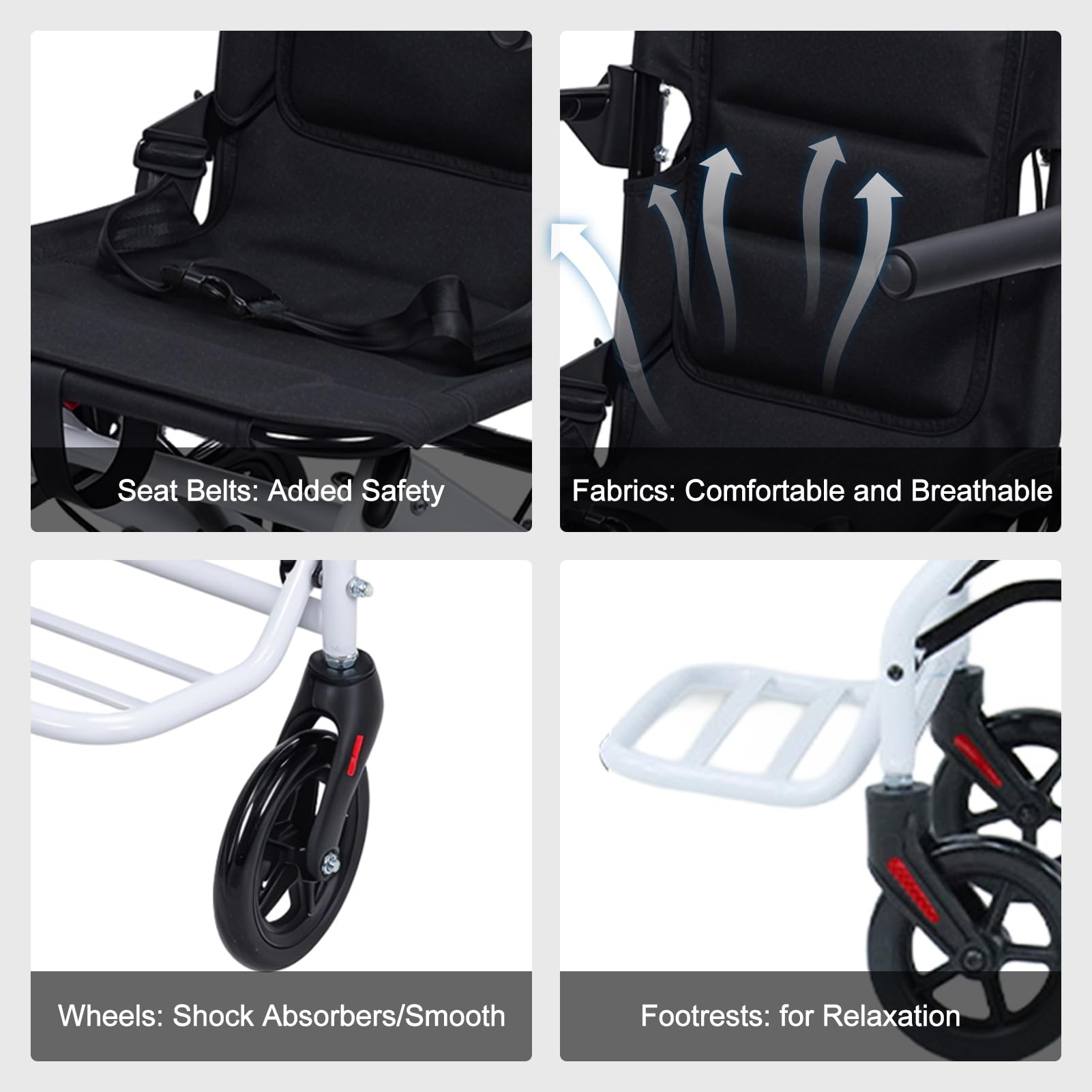 Sedia a rotelle pieghevole ultraleggera, in lega di acciaio al carbonio sedia a rotelle di transito, 8,2 kg, manubrio girevole 280°, ruote PU 360°, compatto per viaggi, anziani e disabili