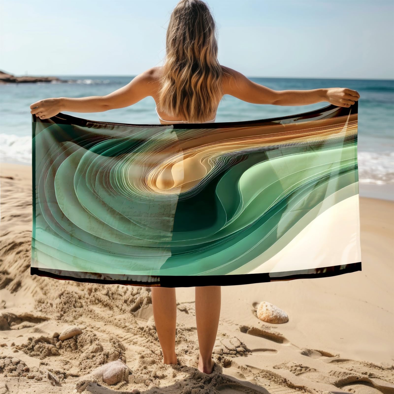 Telo Mare Microfibra Grande 200X200 Arte Gradiente Verde Telo da Mare Matrimoniale Xxl,Ad Asciugatura Rapida, Telo Bagno Senza Sabbia,Spiaggia, Campeggio, Escursionismo, Picnic