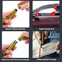 Vista 6 de Paquete de 4 Martillos de Seguridad para Automóvil Rompeventanas y Cortador de Cinturón de Seguridad, Herramienta Multifunción de Escape