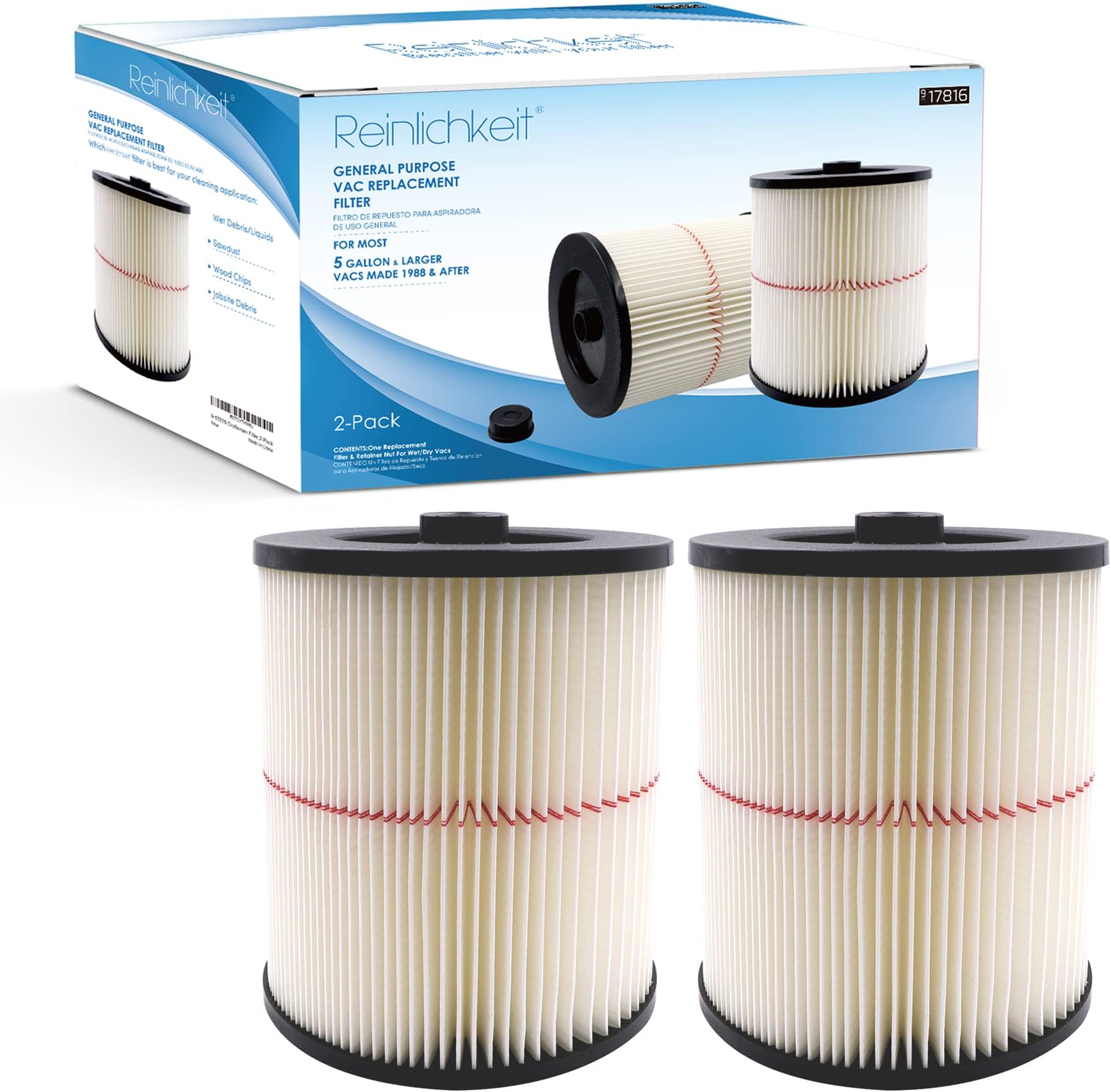 2 Pack Cartridge Filter for Craftsman 17816 9-17816 Wet/Dry Air Filter Replacement Part