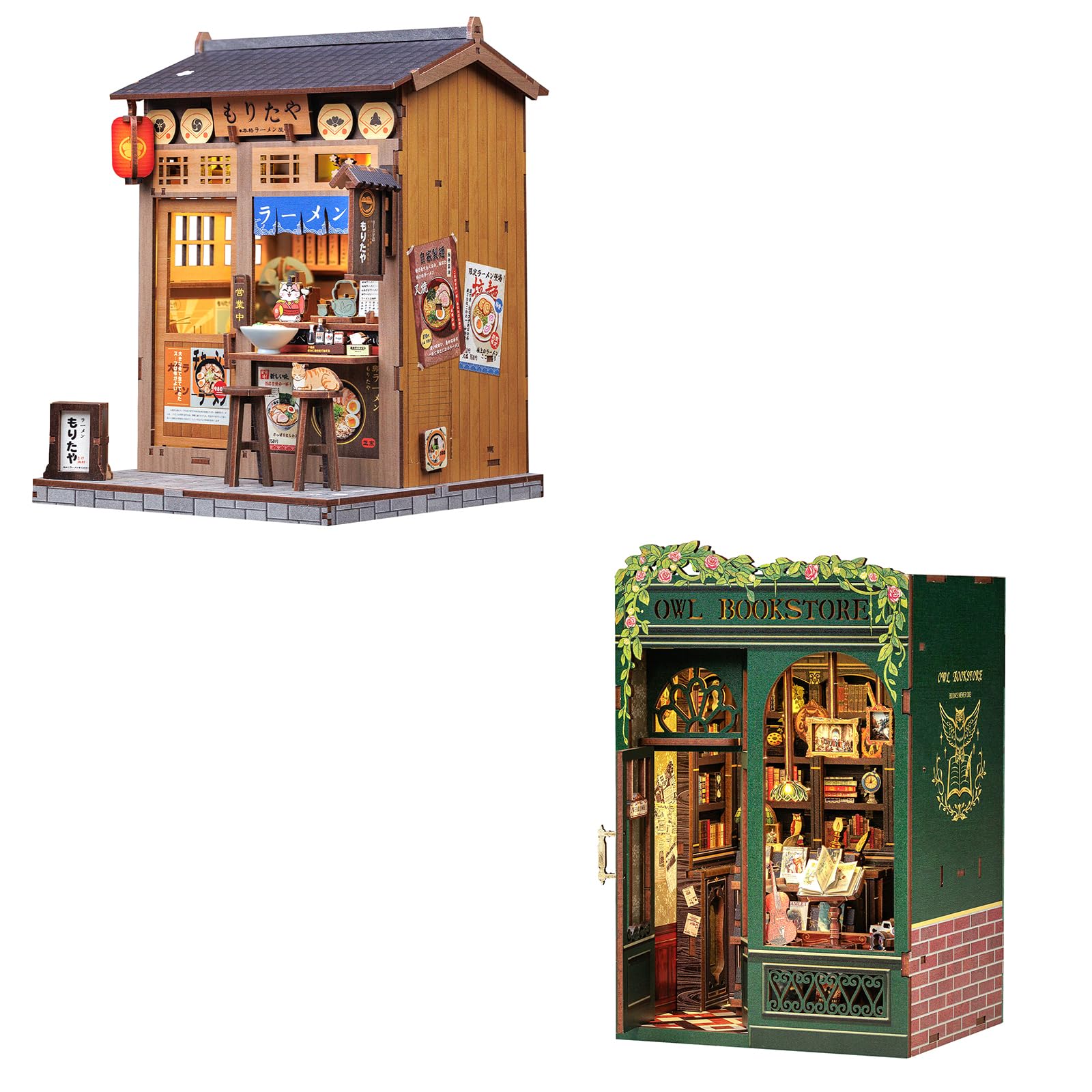 CUTEBEE Book Nook Kit – DIY Puppenhaus Häuser, Miniatur Haus Selber Bauen für Erwachsene mit LED-Beleuchtung, 3D Puzzle & Buchstütze | Kreativset zur Bücherregal-Deko | Geschenk