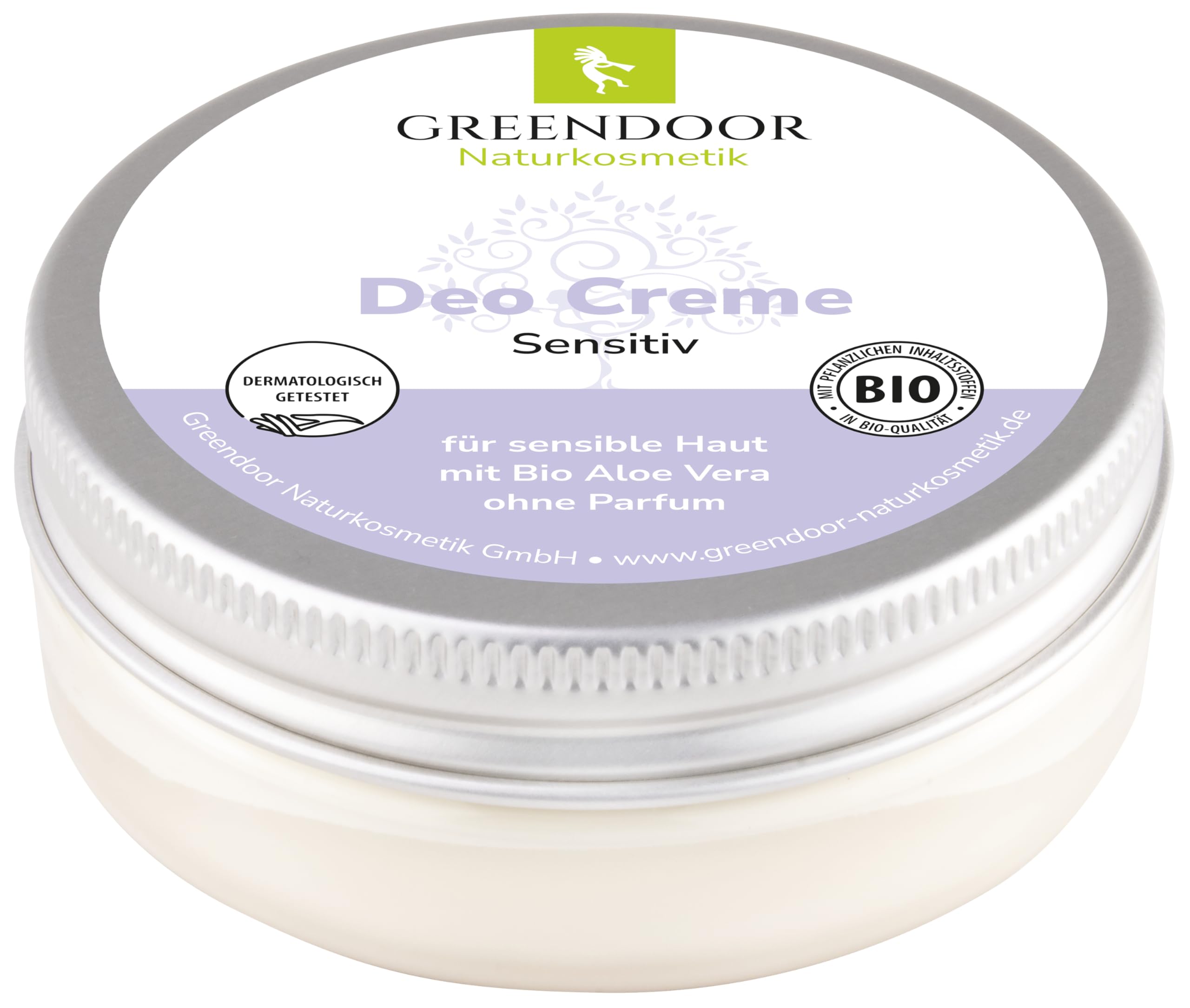 GREENDOOR Deo Creme Sensitiv 50ml, wirksames natürliches Deodorant ohne Parfum und ohne Aluminium, vegan, Tiegel aus 100% Altkunststoff, mit Bio Kokosöl virgin, Bio Kakaobutter virgin, ohne Allergene