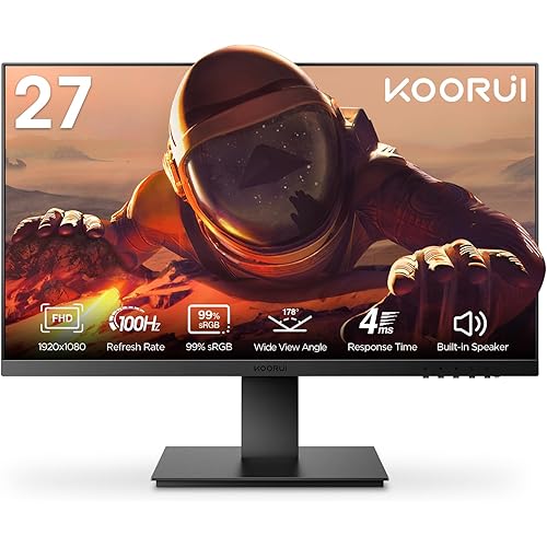 KOORUI Computer Monitor 27 Inch 100Hz FHD Gaming Monitor with Built-in 2 Speakers, FreeSync, Frameless, Tilt/VESA for Office and Game, 4ms Response, HDMI, VGA, Black (N01)