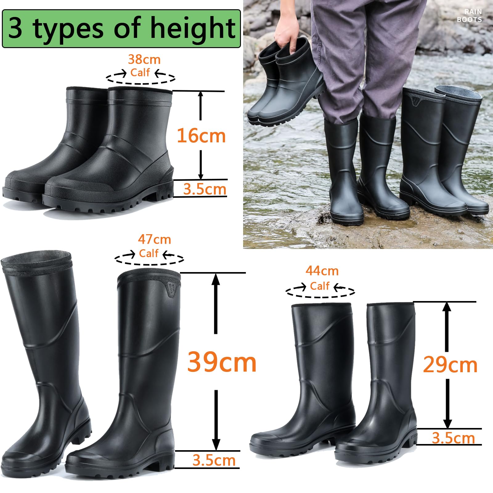 Donbest Bottes en Caoutchouc pour Homme Imperméables Bottes Bottines De Pluie Antidérapant Jardin Boots Wellington Rain Boots