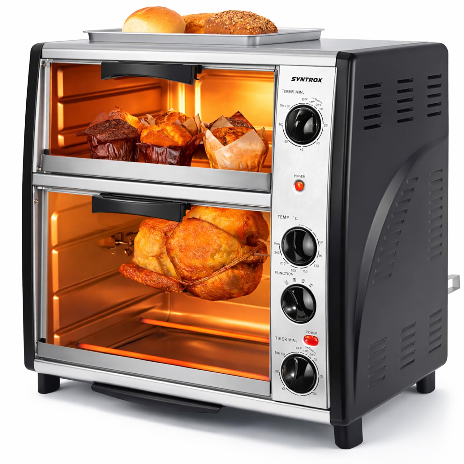 Syntrox Germany 42 Liter Edelstahl Doppel Backofen mit Barbecue