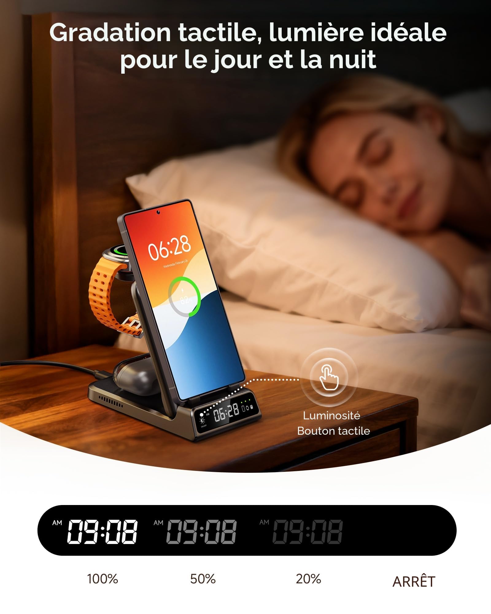 Chargeur Induction pour Samsung S26 Ultra, Station de Charge pour Samsung S26/S25/S24, 3 en 1 Chargeur sans Fil pour Galaxy Watch 8/8 Classic/Ultra/7/6, Galaxy Buds 4 Pro, SwanScout 703S (No Adapter)