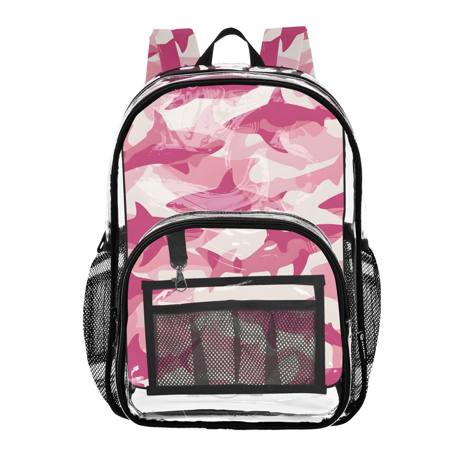 SUABO Pink Sharks Clear Backpack Heavy Duty Clear Bookbag Transparent See Through PVC Backpacks for School