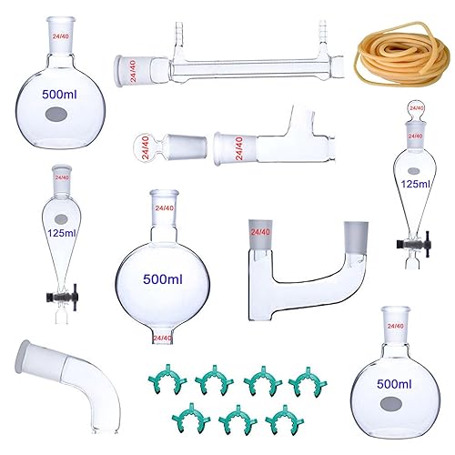 25pcs nueva aceite esencial de laboratorio destilación, cristalería de vapor Kits Destilador de agua purificador w/separadores embudo