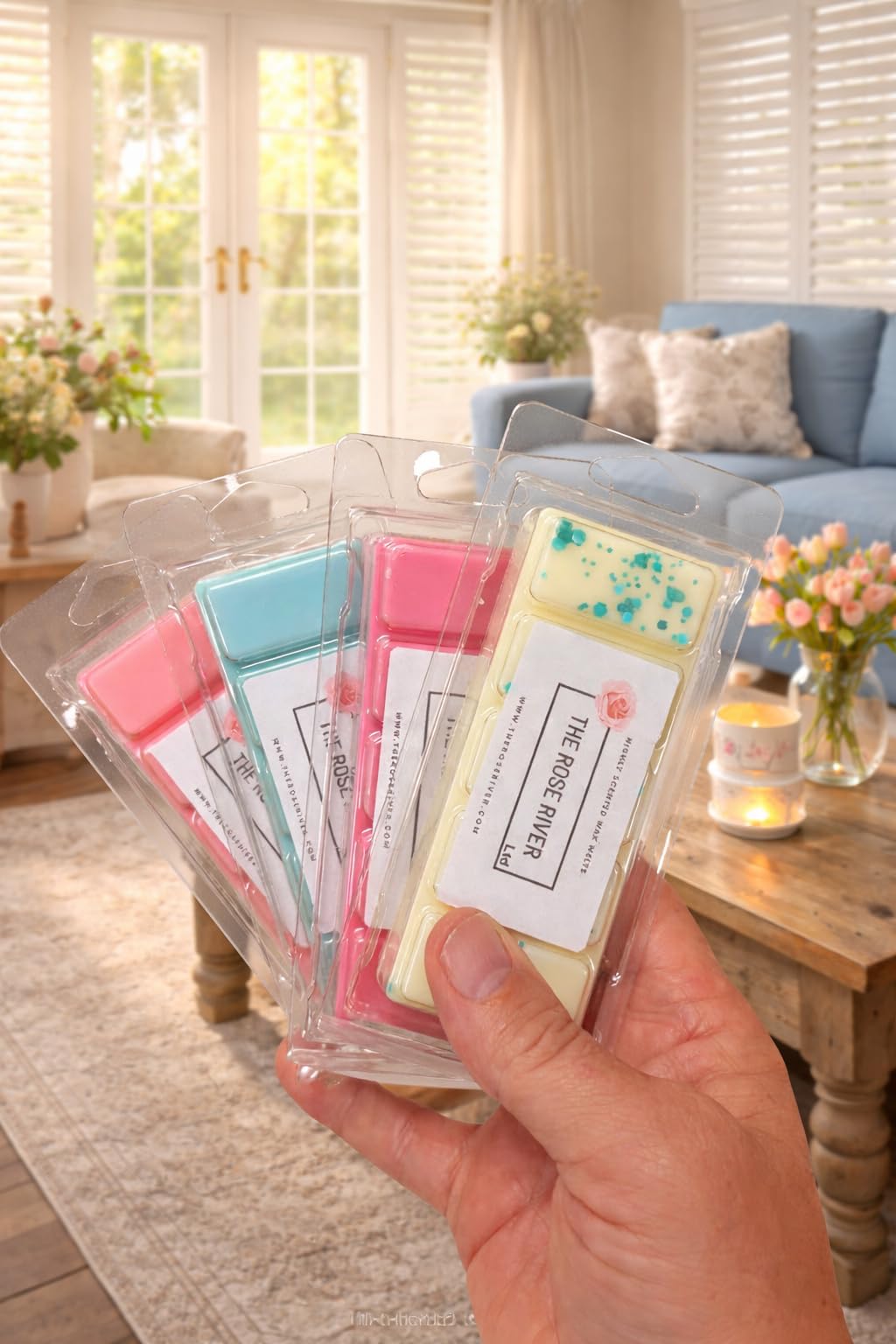 The Rose River Wax Melts, Handmade Home Fragrances, 4 Snap Bars, Approx 55g Each, Snow Fairie, Pinky Sands, Spring Awakening & Fairy Scent Boosters Scents