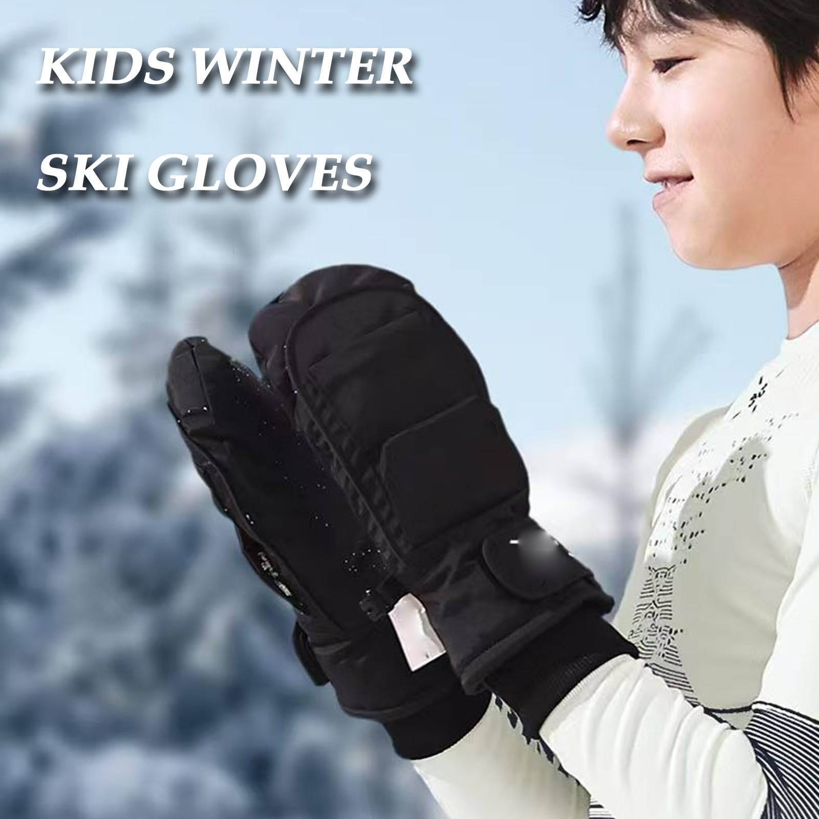 Guantes Nieve Niños, Guantes De Esquí, Manoplas Térmicas Invierno, Impermeable, para IR A La Escuela En Tiempo Frío,1.Black,S (5~11 Years)