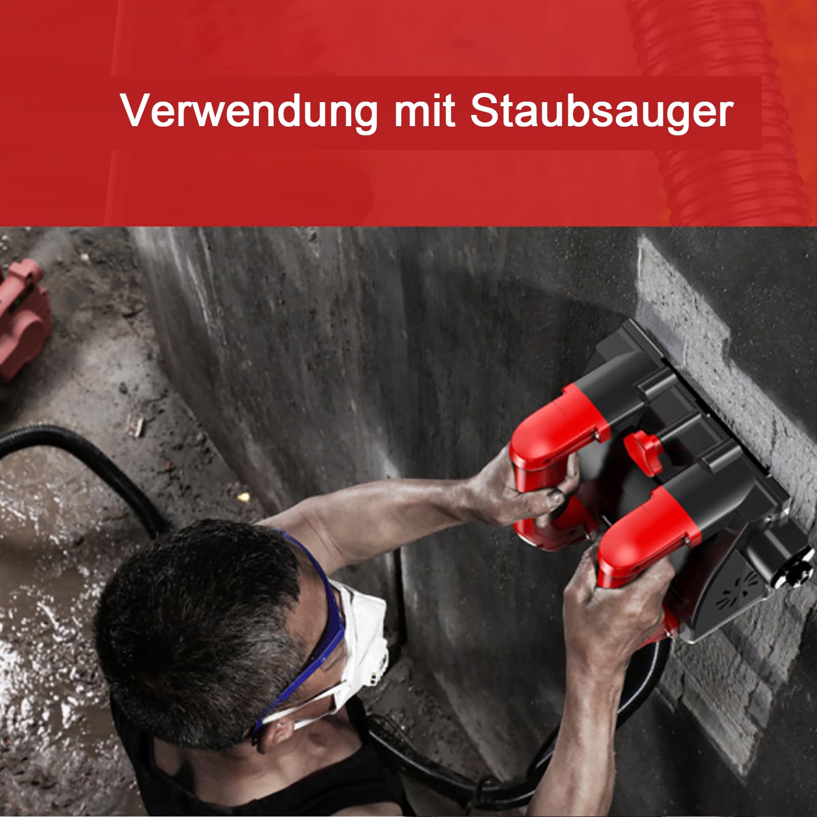 Betonschleifer 140mm Sanierungsfräse Betonfräse 1200W Schleifer Putzfräse Mauerfräse Hand-Trockenbauschleifer mit Absaugung