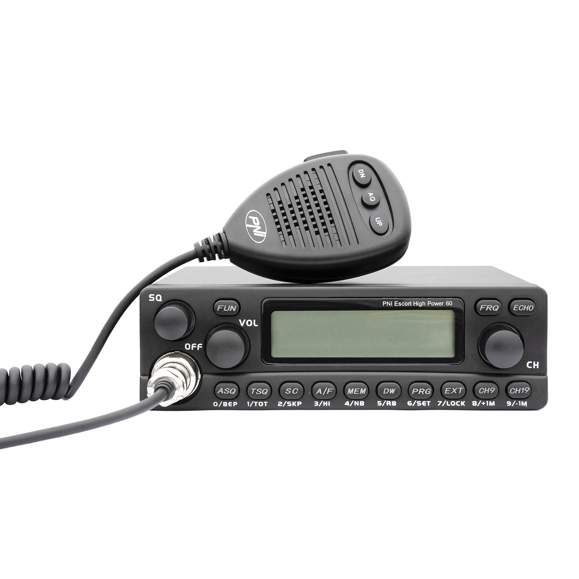 Stazione radio CB PNI Escort ad alta potenza 60 multistandard, 60 W FM/AM, 12 V, ASQ, guadagno RF