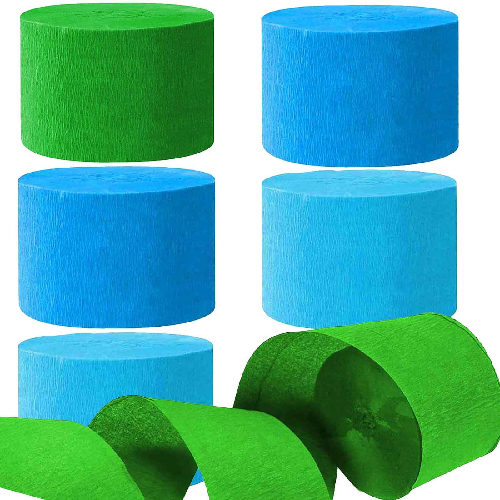 We Moment Green and Blue Crepe Paper Streamers 1.8 Inch Widening 6 Rolls,Green Blue Party Decorations Streamer 82 feet per roll for Birthday Baby Shower Party Decorations