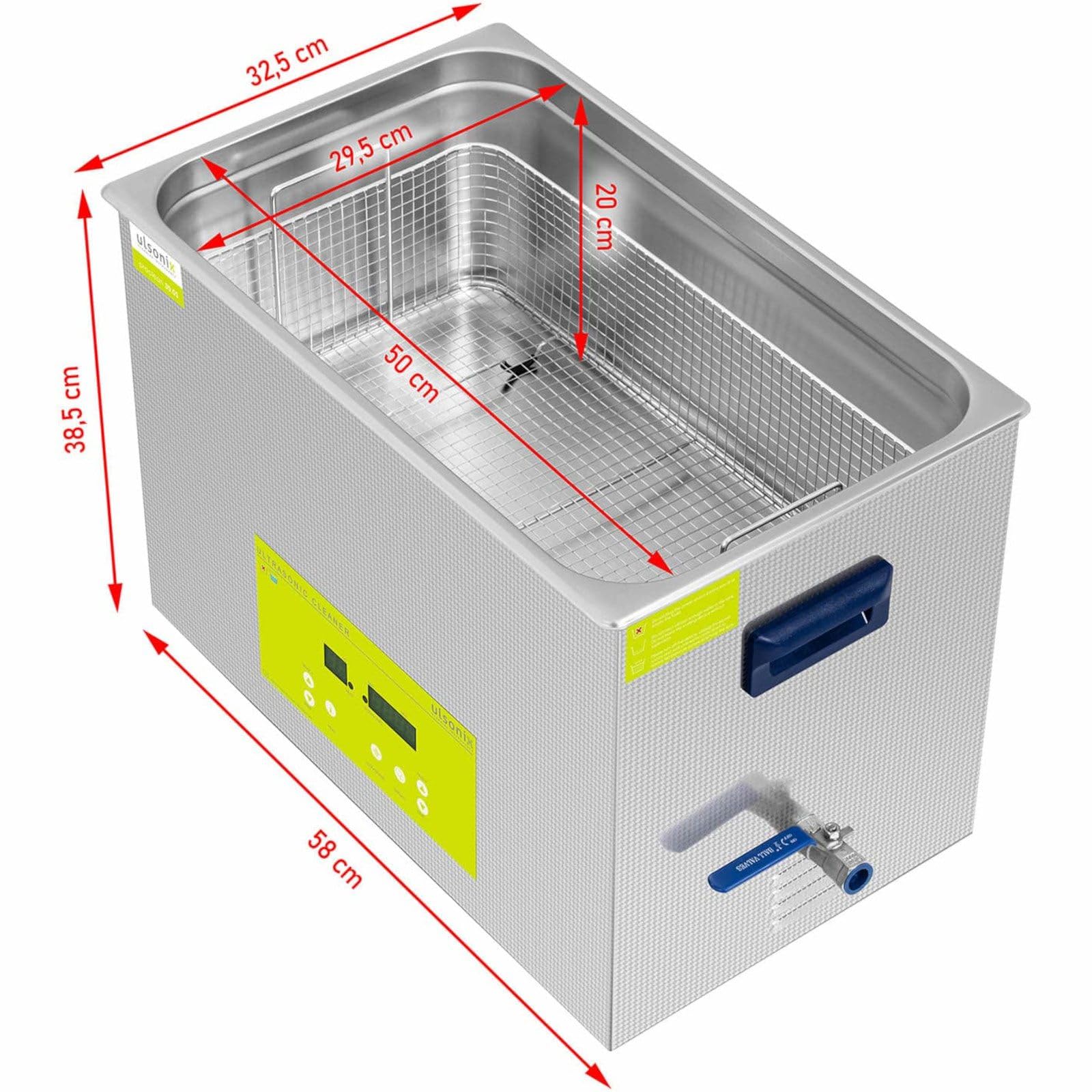 Ulsonix Lavatrice a Ultrasuoni Vasca Ultrasonica PROCLEAN 30.0S (30 L, 230 V, 600 W, Acciaio Inox, 40 kHz, Degassaggio)