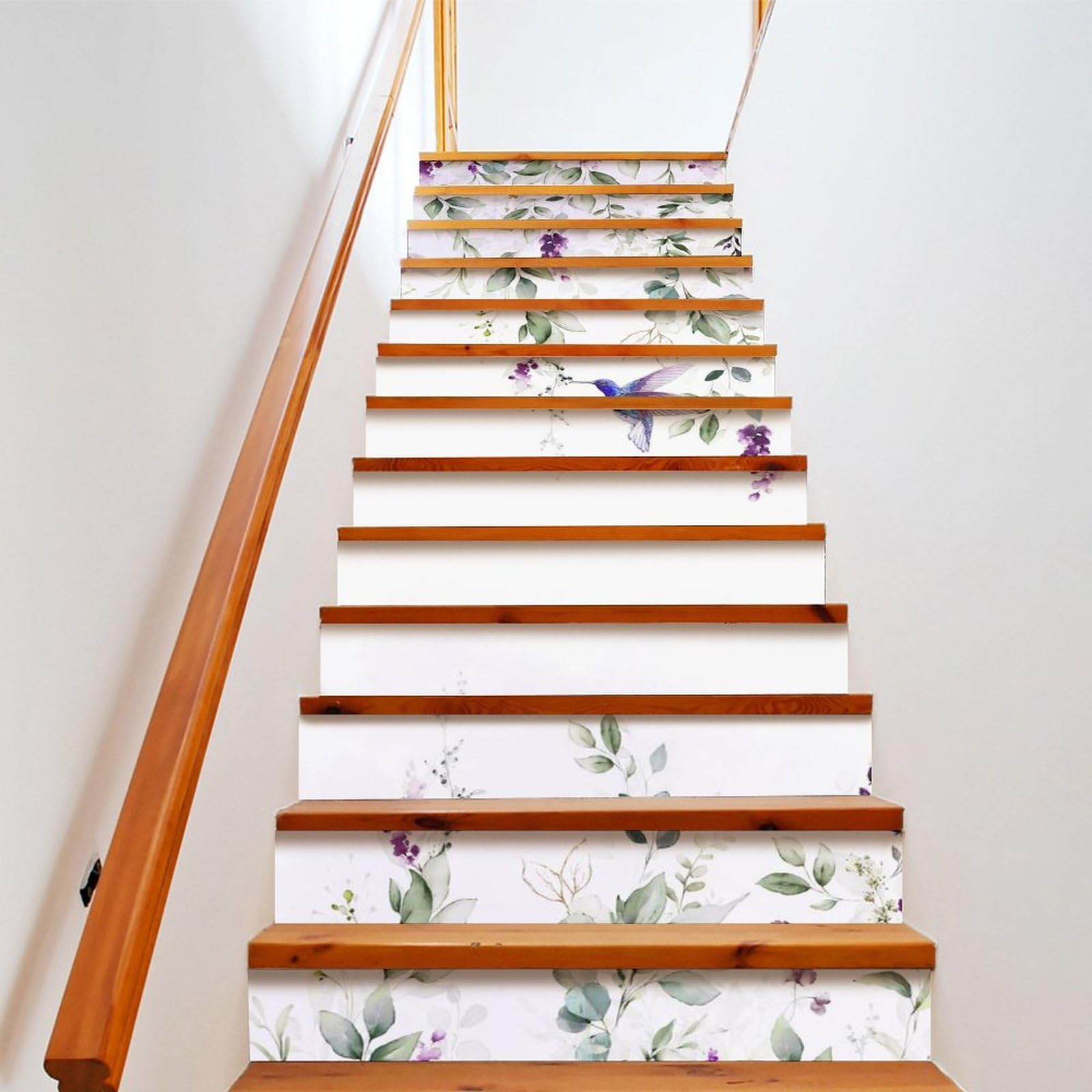 Coalho Abstract Eucalyptus Hummingbird Self-Adhesive Waterproof Stair Riser Staircase Watercolor Purple Eucalyptus Floral Hummingbird For Indoor And Outdoor Stair 100Cmx18cmx1 Set