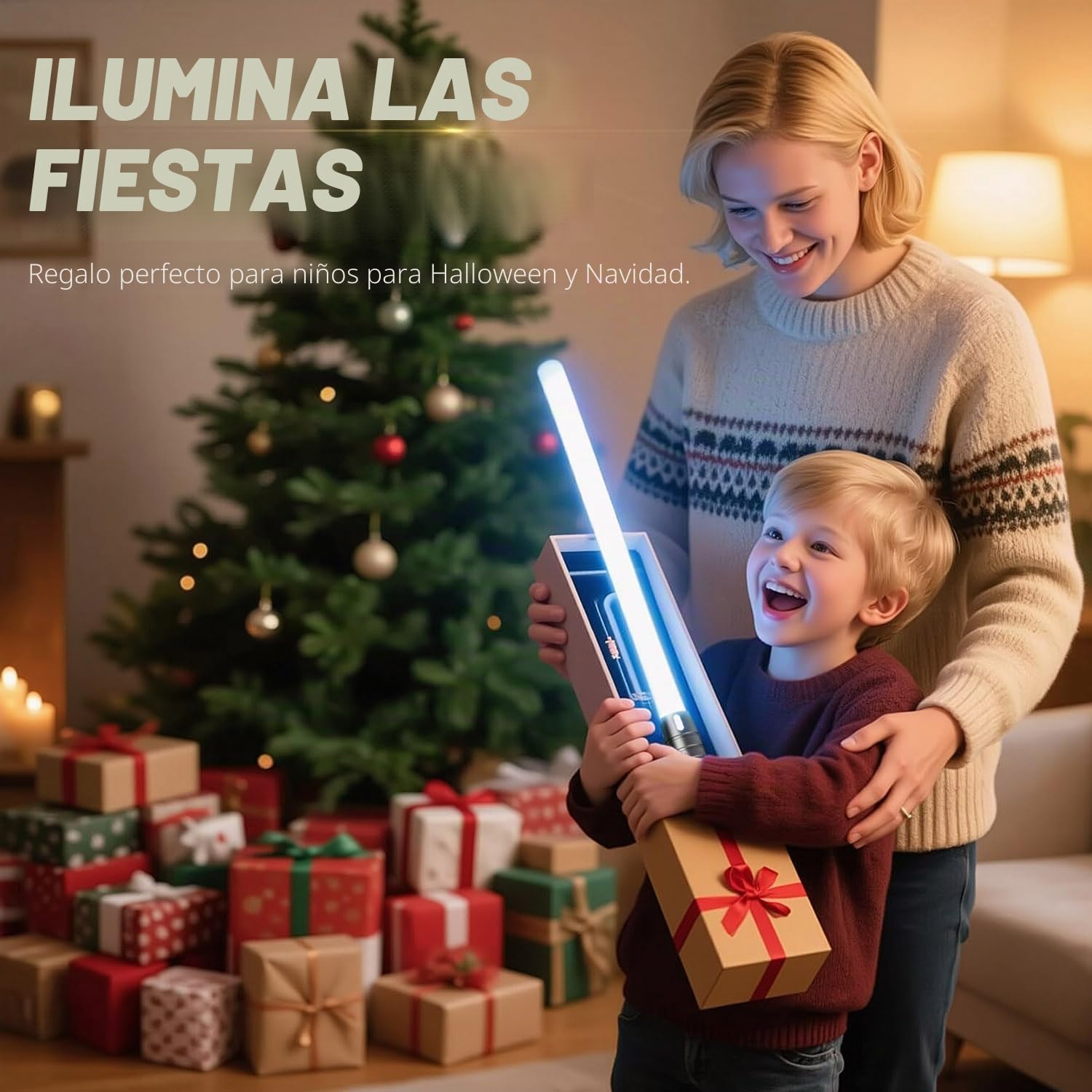 Espada Láser, Sable de Luz de 2 en 1 15 Colores, 4 Modos y Efectos de Sonido FX, Sable de Luz de Carga USB-C,Espada láser para niños Halloween Cosplay (Negro 2PC)