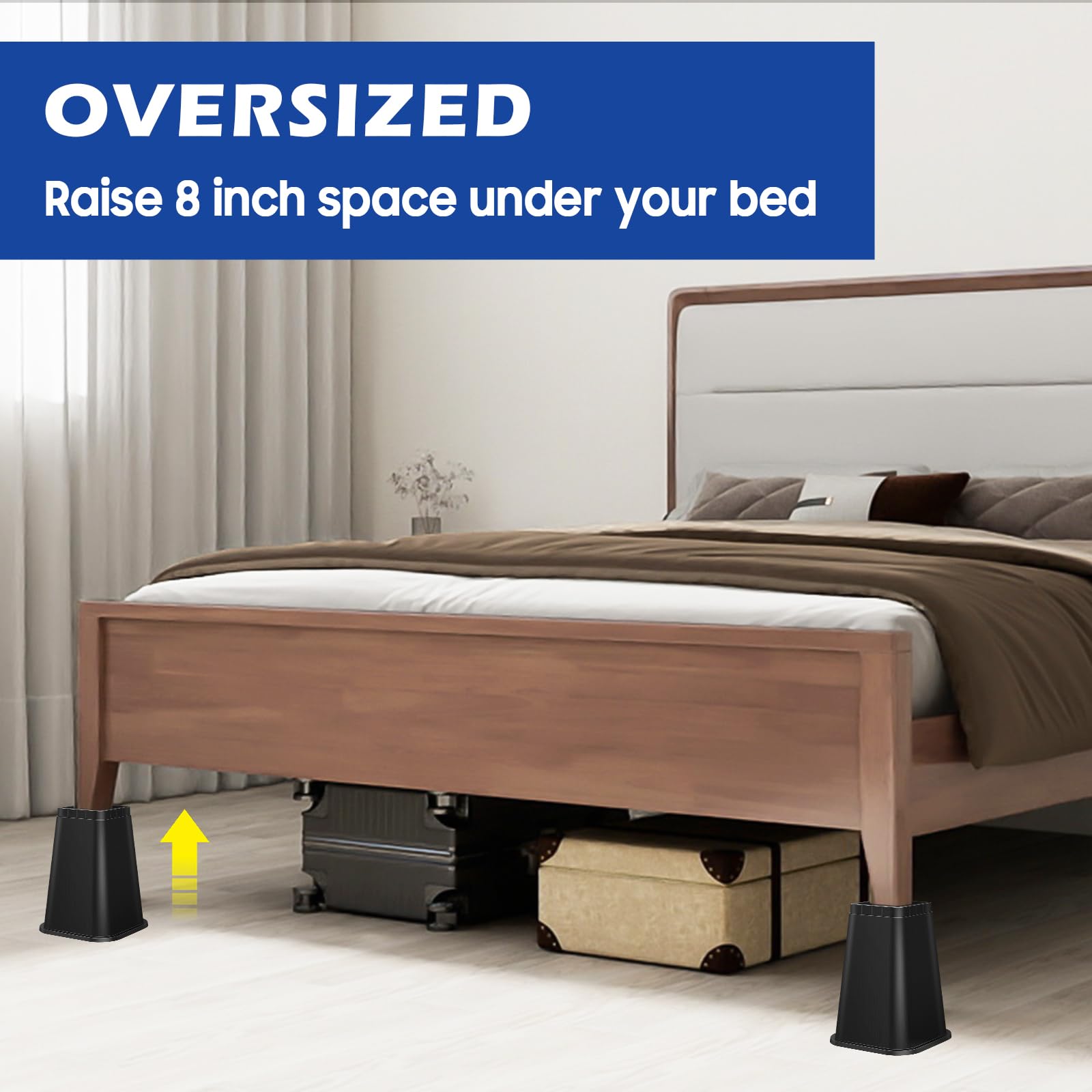 MixDora Bed Risers 8 Inch Heavy Duty Furniture Risers Square Chair Risers for Bed Sofa Table Couch 4 Pack Black (8 Inch) - Image 4