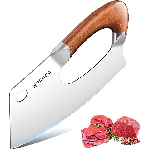 ROCOCO Meat Cleaver Knife Unique Effort Saving Kitchen Knife Professional Stainless Steel Chef Cooking Knives for Cutting Meat Vegetable Father Mother Christmas Gift Bronze