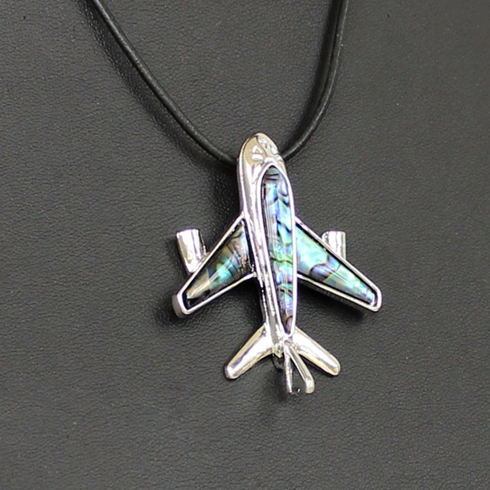 Lovely Abalone Shell Airplane Charm Necklace Choker Necklace with Charm Choker Necklace - Charm Choker - Leather Choker Birthday Gift