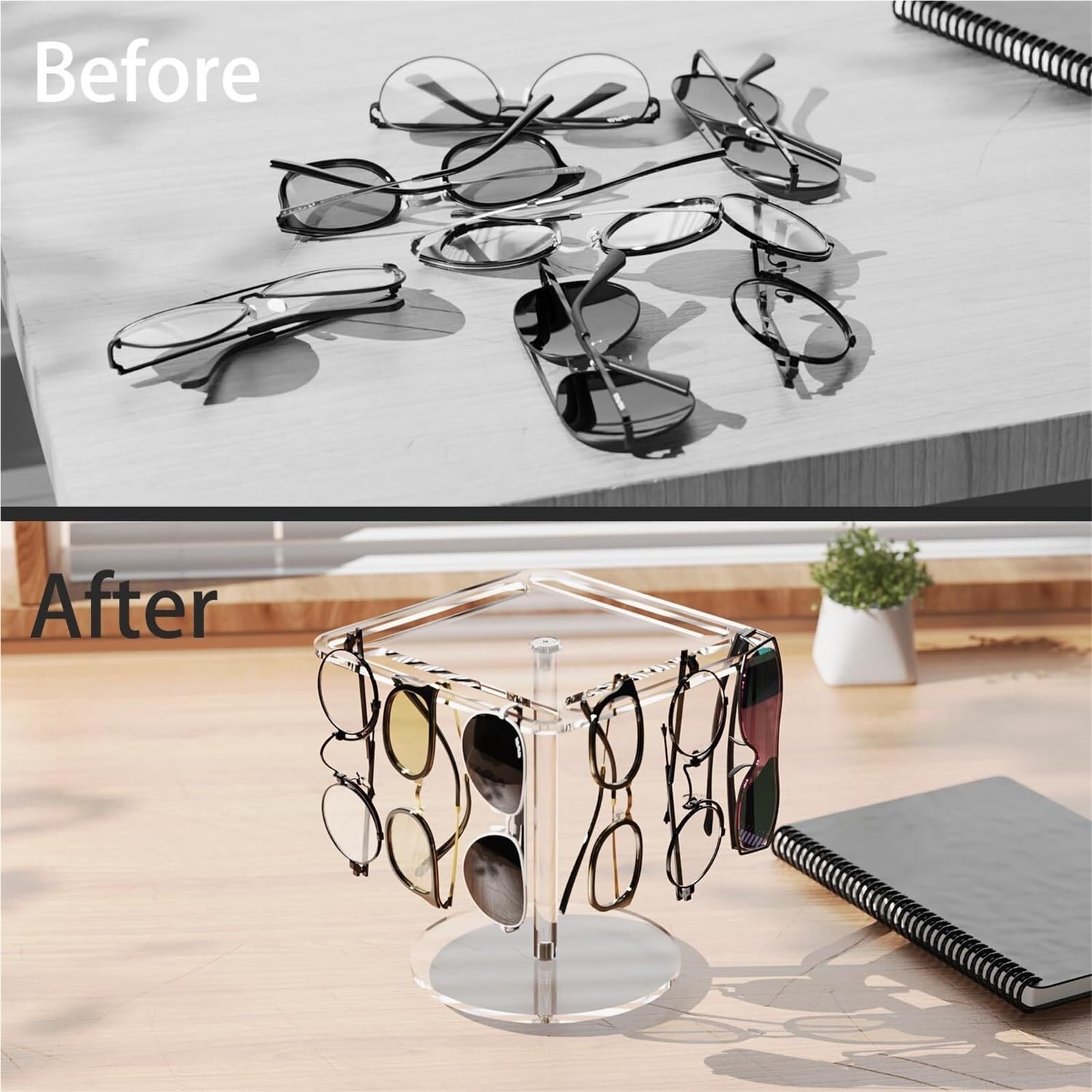 Estuche de Viaje Expositor De Gafas De Sol Acrílico Giratorio De 360° For Mesa Soporte De Exhibición(Transparent,20x20x20cm)