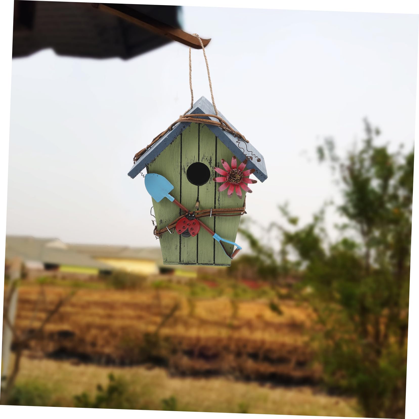 Casita de Madera para Pájaros Decorativa en Forma de Casa 2 Piezas | Aves Pequeñas y Amarillas, Uso en Balcón o Exterior, Acabado Artesanal