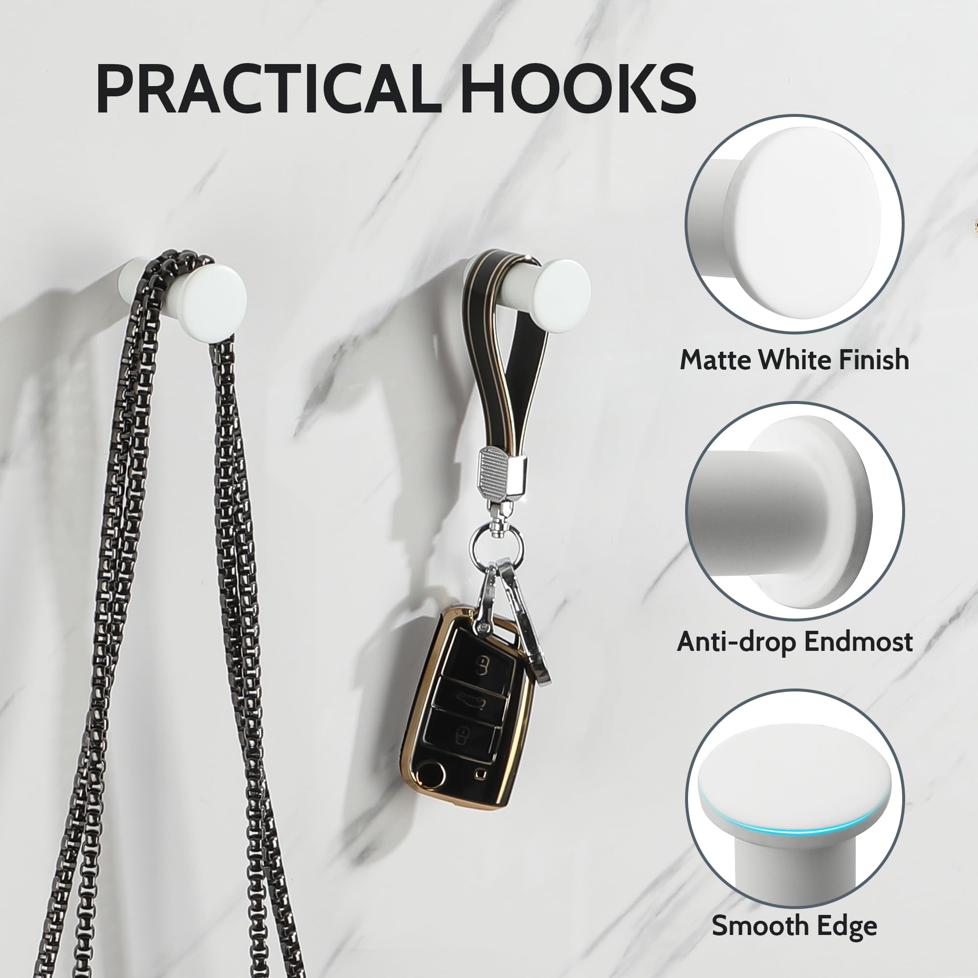 SAYAYO Coat Hooks Wall Mounted White 4PCS SUS304 Stainless Steel Door Hooks for Hanging Towels Wall Hooks for Bathroom Heavy Duty - Image 2