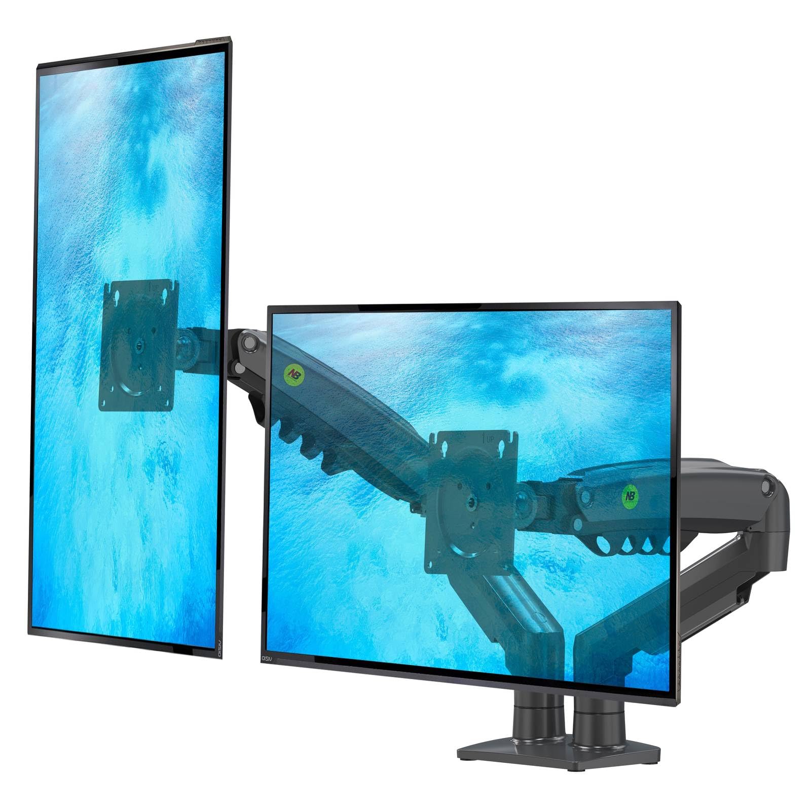 Soporte de Escritorio para 2 Pantallas LCD LED de 17 a 32 Pulgadas, Ajuste en Varios Ejes, pivote, Muelle de Gas de hasta 2 x 9 kg
