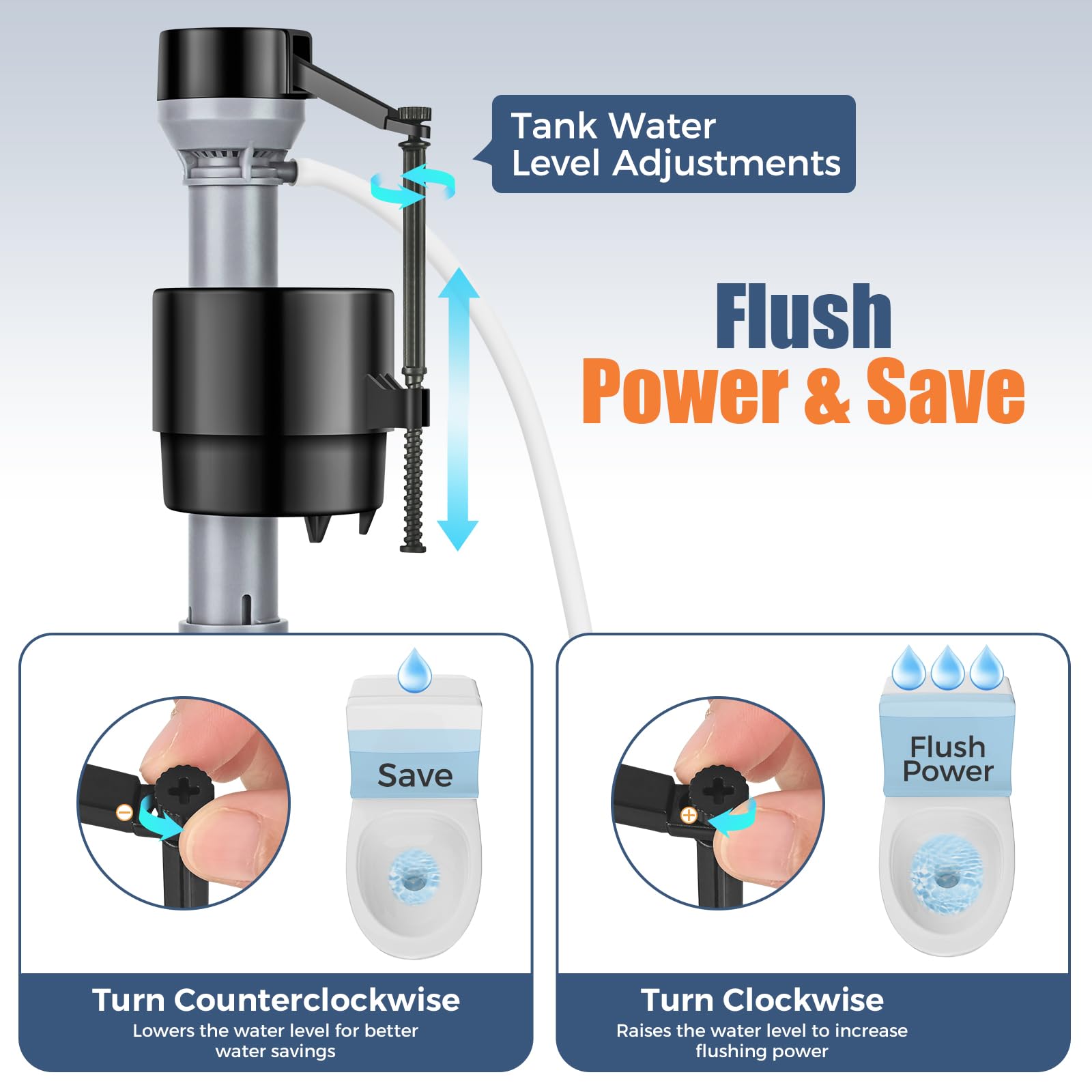Kit de repuesto universal de válvula de llenado de inodoro, kit de reparación de inodoro interior del tanque, altura ajustable y ahorro de agua, silencioso y antisifón, fácil de instalar