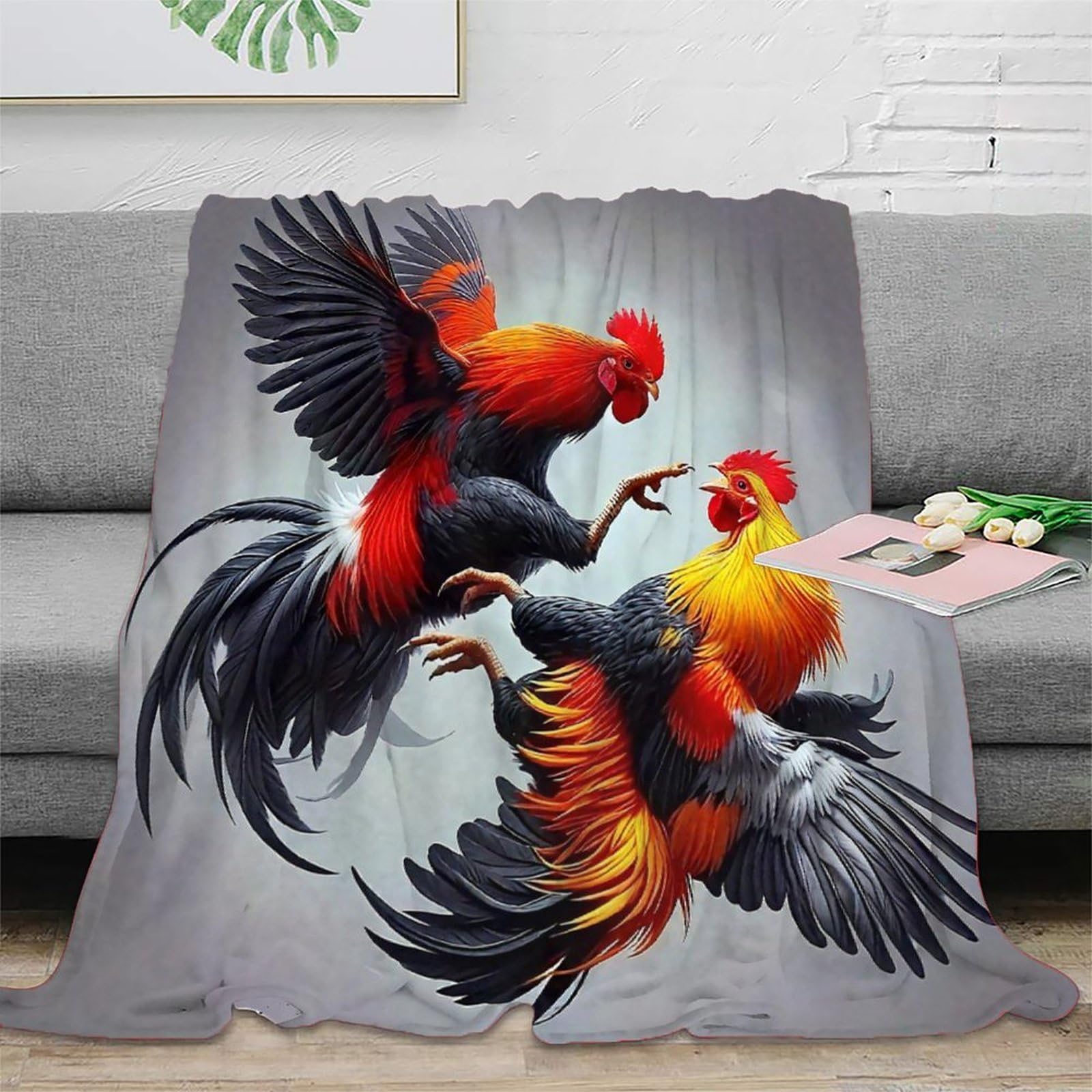 Plaid coq impression 3D en microfibre douce 127x152 cm pour canapé