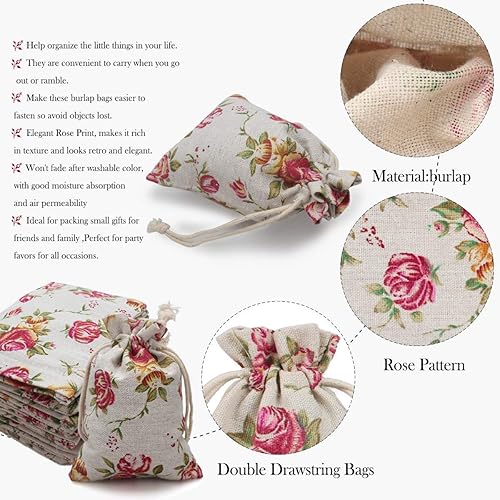 Miniatura 4 de Paquete de 24 bolsas de arpillera con doble cordón de color rosa, bolsa de arpillera de regalo, bolsas de lino reutilizables, bolsas de joyería para