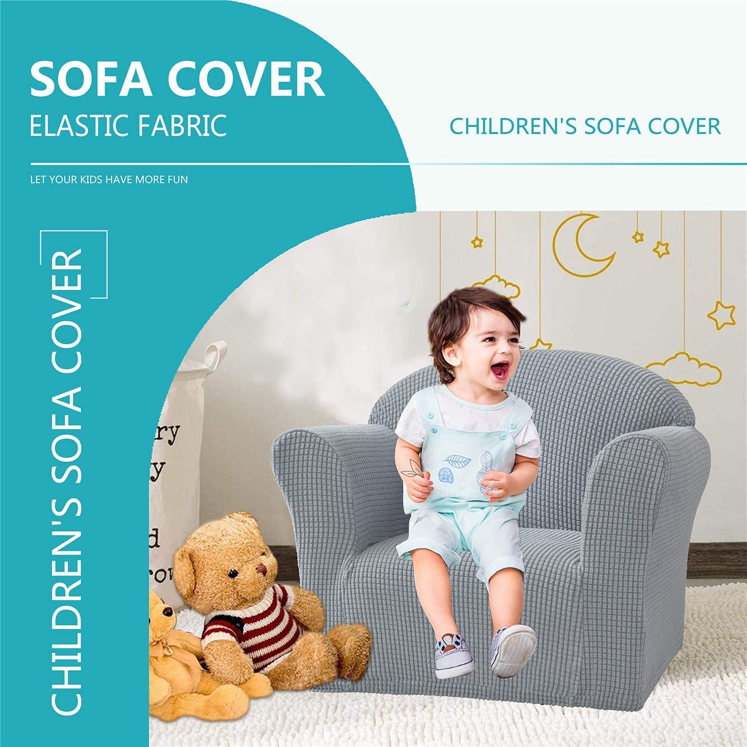 Dehnbarer Sofabezug, weicher Sofa-Schonbezug, Sesselschutz, Möbelschutz für Kinder und Kleinkinder, babysicher (hellgrau)