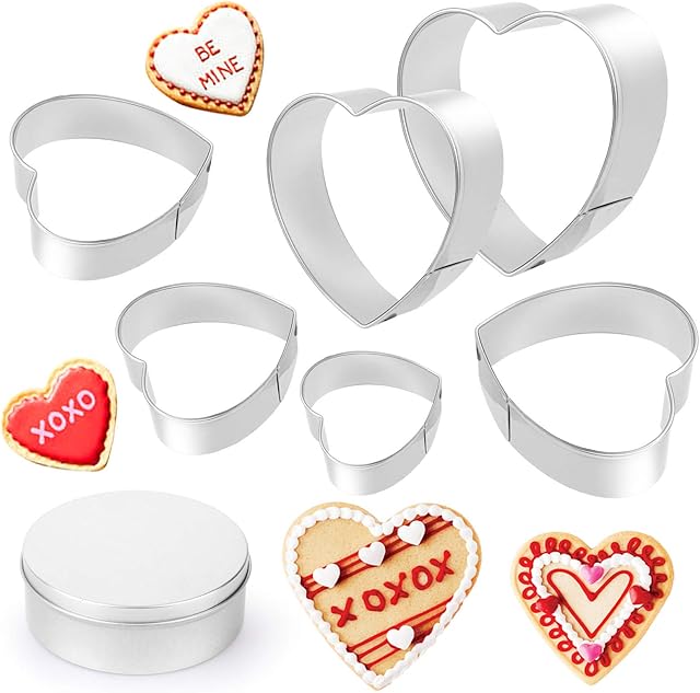 HOWAF 6pcs Heart Cookie Cutters for Biscuit Pastry Gingerbread Shortbread, Stainless Steel Cutter Heart Shaped for Valentines Day Wedding Birthday Baby Shower Thanksgiving Baking Cutter Mould DIY
