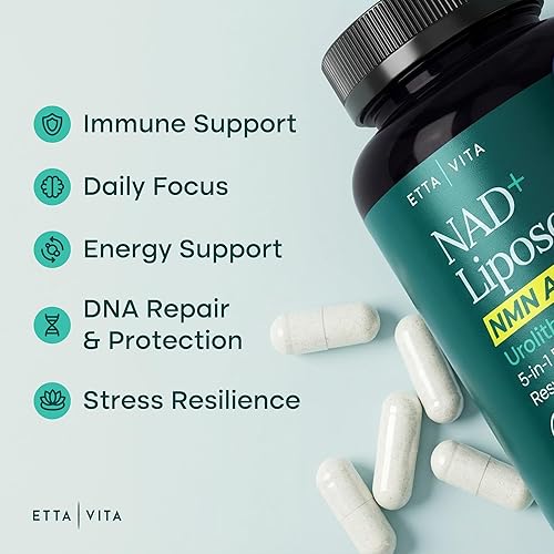 Miniatura 2 de Etta Vita Suplemento liposomal NAD+ con resveratrol, urolitina A, CoQ10 y Giloy (hecho y probado en Estados Unidos) Suplemento NAD para energía
