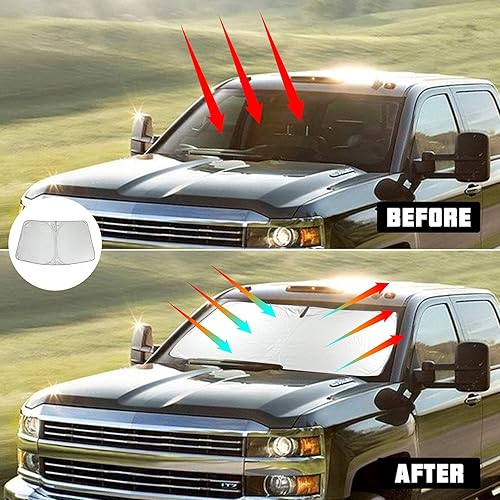 Miniatura 2 de ROCCS Parasol plegable para parabrisas 2019 2020 2021 2022 2023 2024 2025 GMC Sierra 1500 2500 3500 SLT AT4 Denali, parasol para ventana delantera,