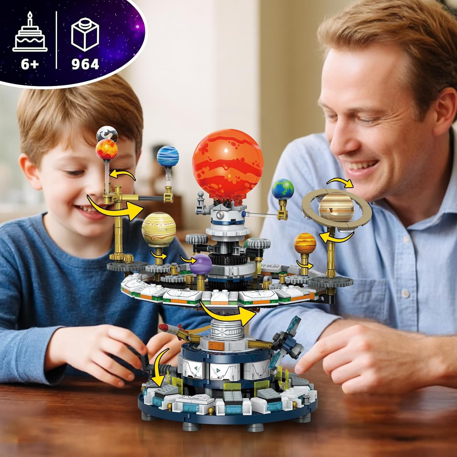 Spinning Solar System Space Building Kit,Compatible with Lego Space with 9 Planets Rotatable & Rocket Sets STEM Educational Space Toy Solar System for Kids for Boys Girls 6-14 and Adults(964 Pcs)