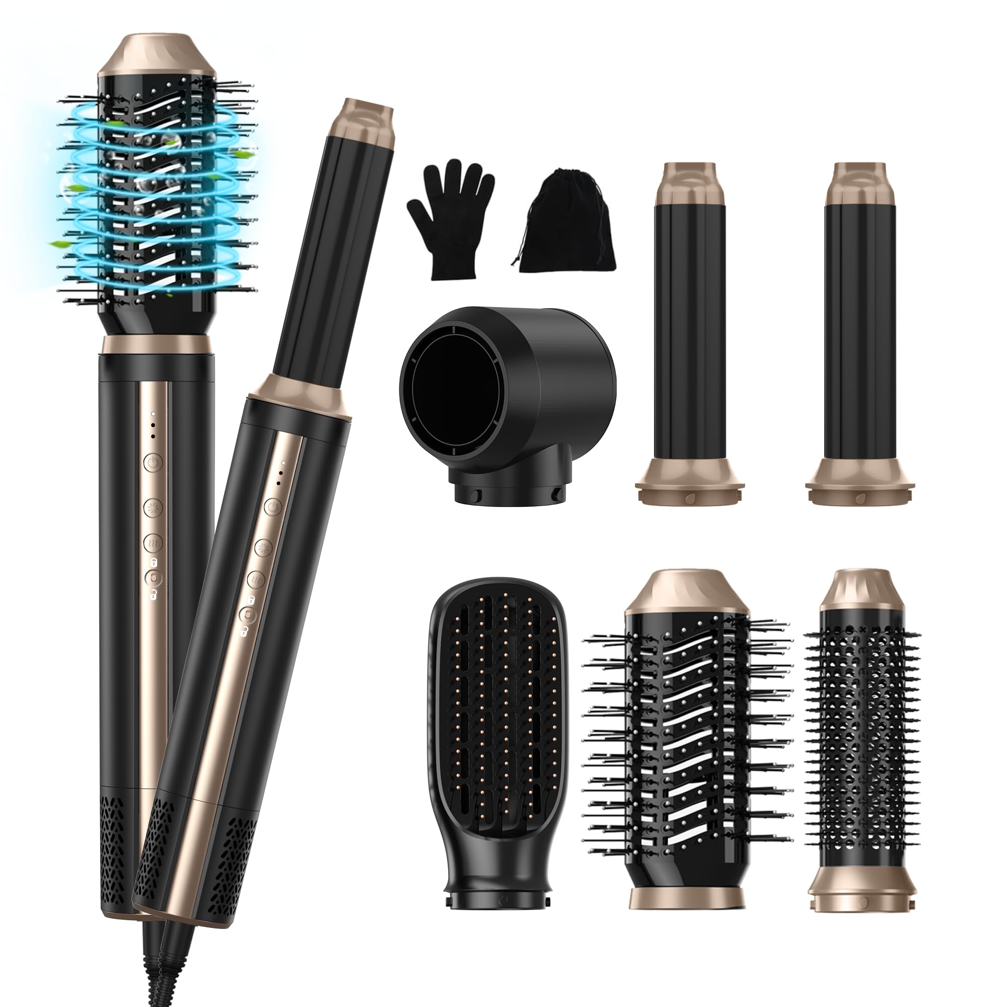 UKLISS Hairstyler 6 in 1 Set, Pro Airstyler Föhnbürste Wrap- Auto Lockenstab Set, 1400W Ionen Haartrockner mit 110000 U/MIN, Föhn Warmluftbürste, Rundbürstenföhn, Styler Brush Für Alle Haartypen
