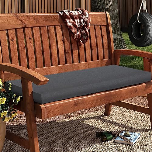 Miniatura 2 de Cojín de banco para exteriores de 48 x 18 pulgadas, con asa y lazos para jardín, patio, porche, sofá, columpio (gris oscuro)