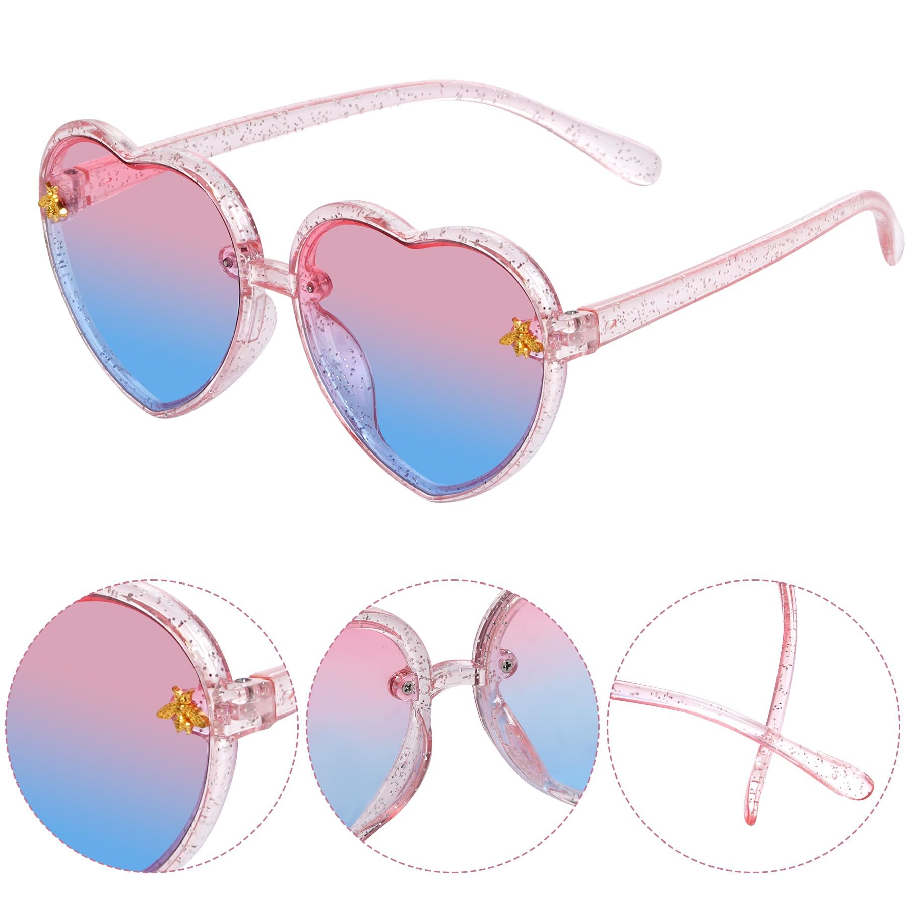 Occhiali da Sole a Cuore, 3 Pcs Occhiali Da Sole a Forma di Cuore per Bambini,per Ragazza Ragazzo Feste in Spiaggia Accessori per Feste