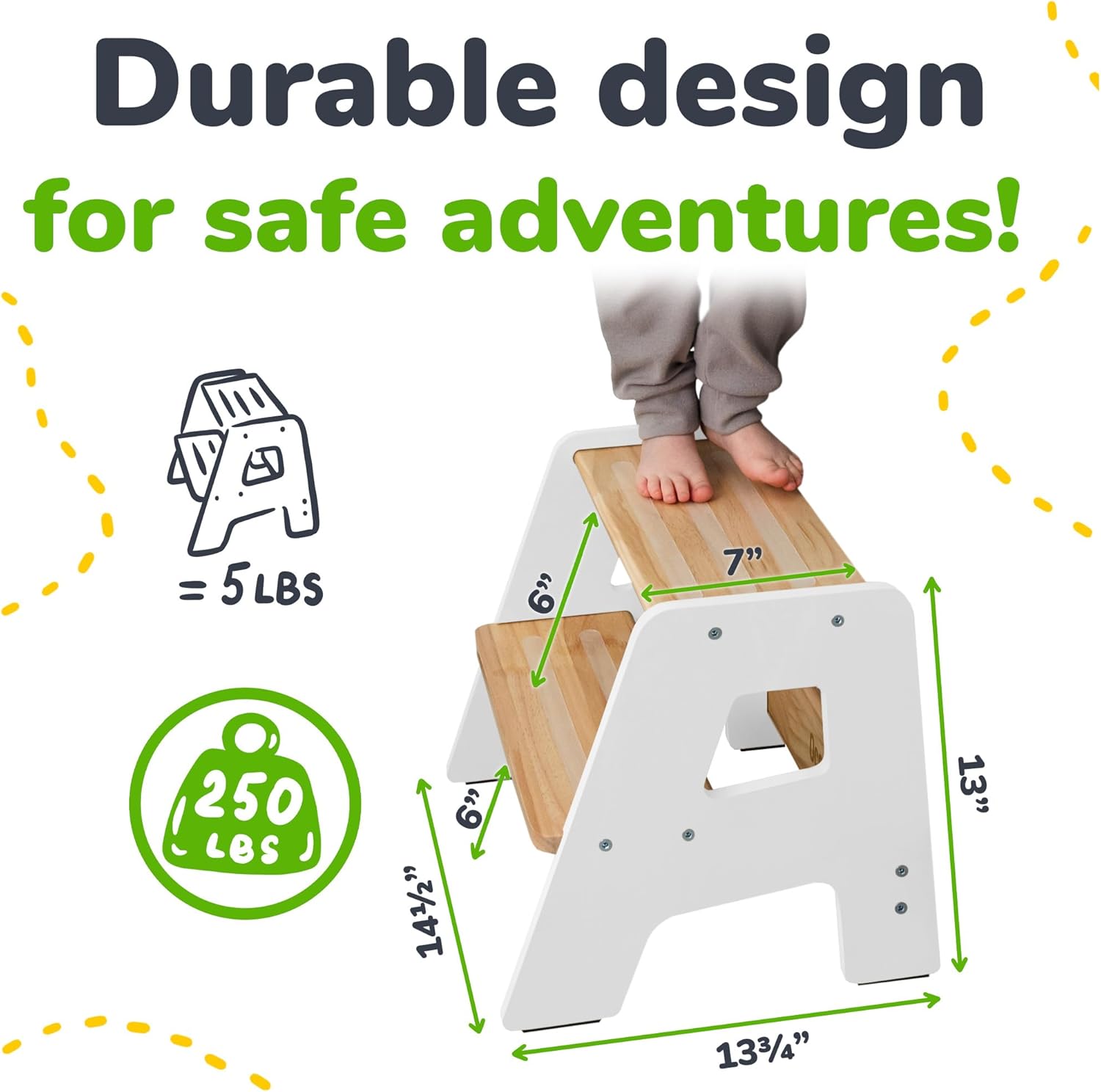 OCODILE 2-Step Wooden Step Stool for Toddlers | Kids Stool for Bathroom Sink & Kitchen Use | Non-Slip Step | Wooden Stool for Children Ages 2+ Years White