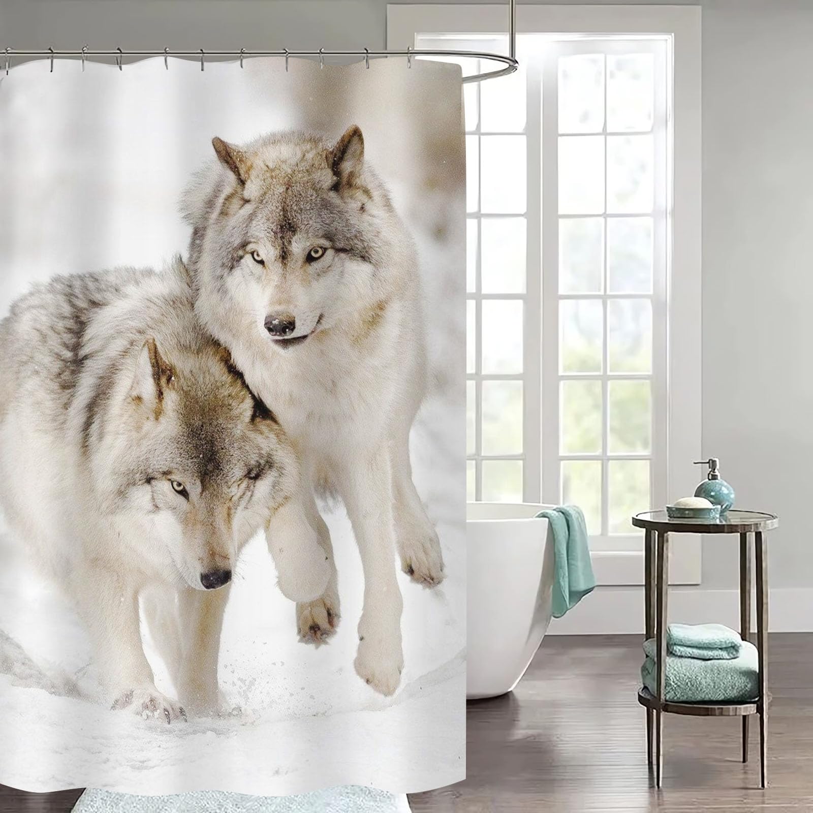 Rideau de douche - Motif loup forêt animal lune nuit - 180 x 180 cm - Ensemble de rideau de douche - Motif loup - Lune de forêt et loups - Textile - 7, 180 x 180 cm